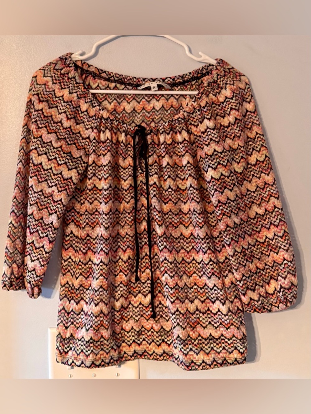 Boho peasant blouse zigzag print flowy cottagecore top